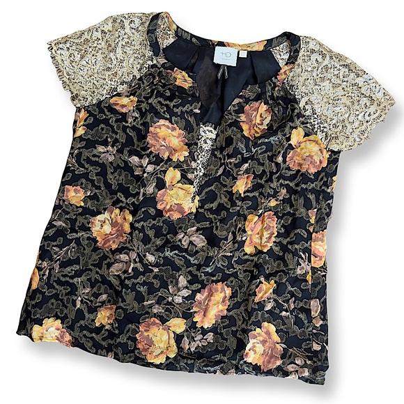 Anthropologie HD IN PARIS Floral & Gold Lace Top - Picture 15 of 16